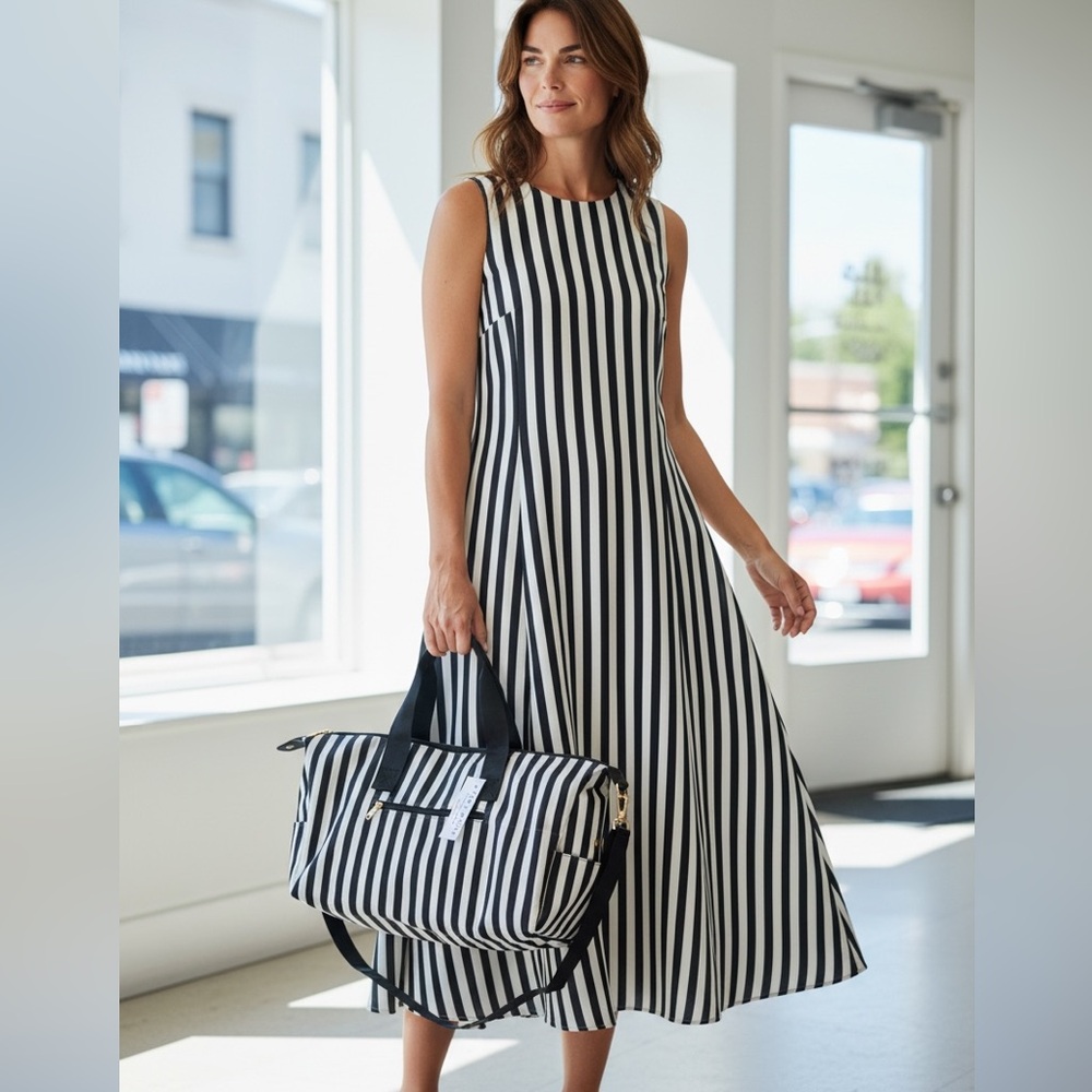 Alice + Olivia Black and White Vertical Stripe Tote - Picture 2 of 11